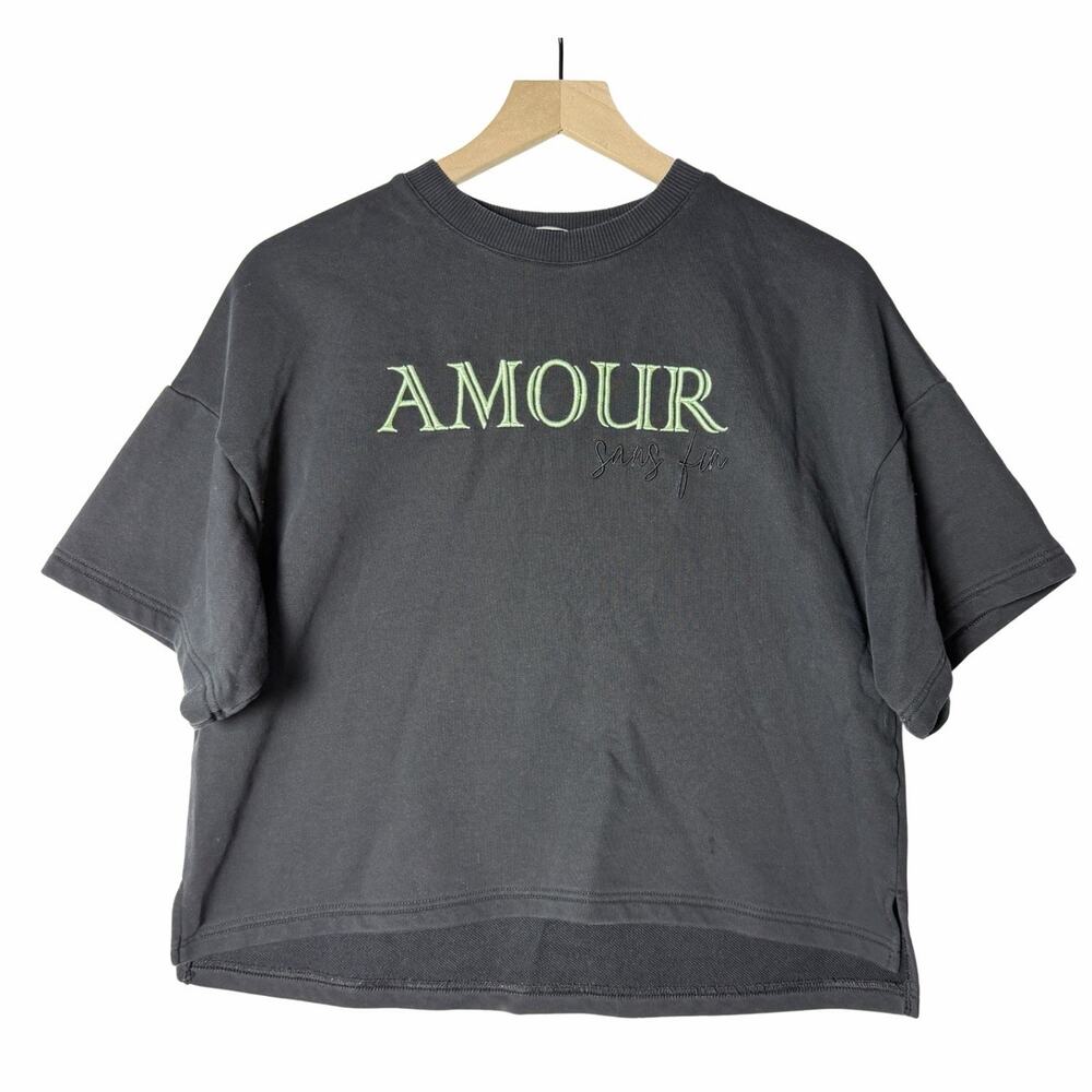 Conte Amour Embroidered Graphic Tee Black Green Women's size XS